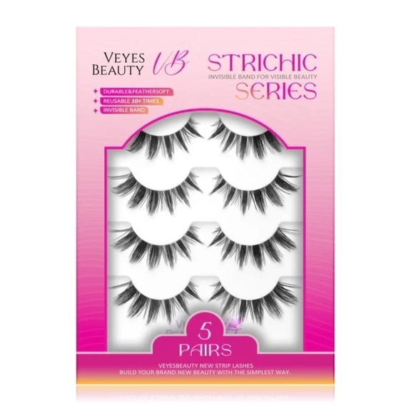 VEYESBEAUTY Manga Fake Lashes Reused False Eyelashes,Spike Wet-Look Effort, Black, 5 Pairs