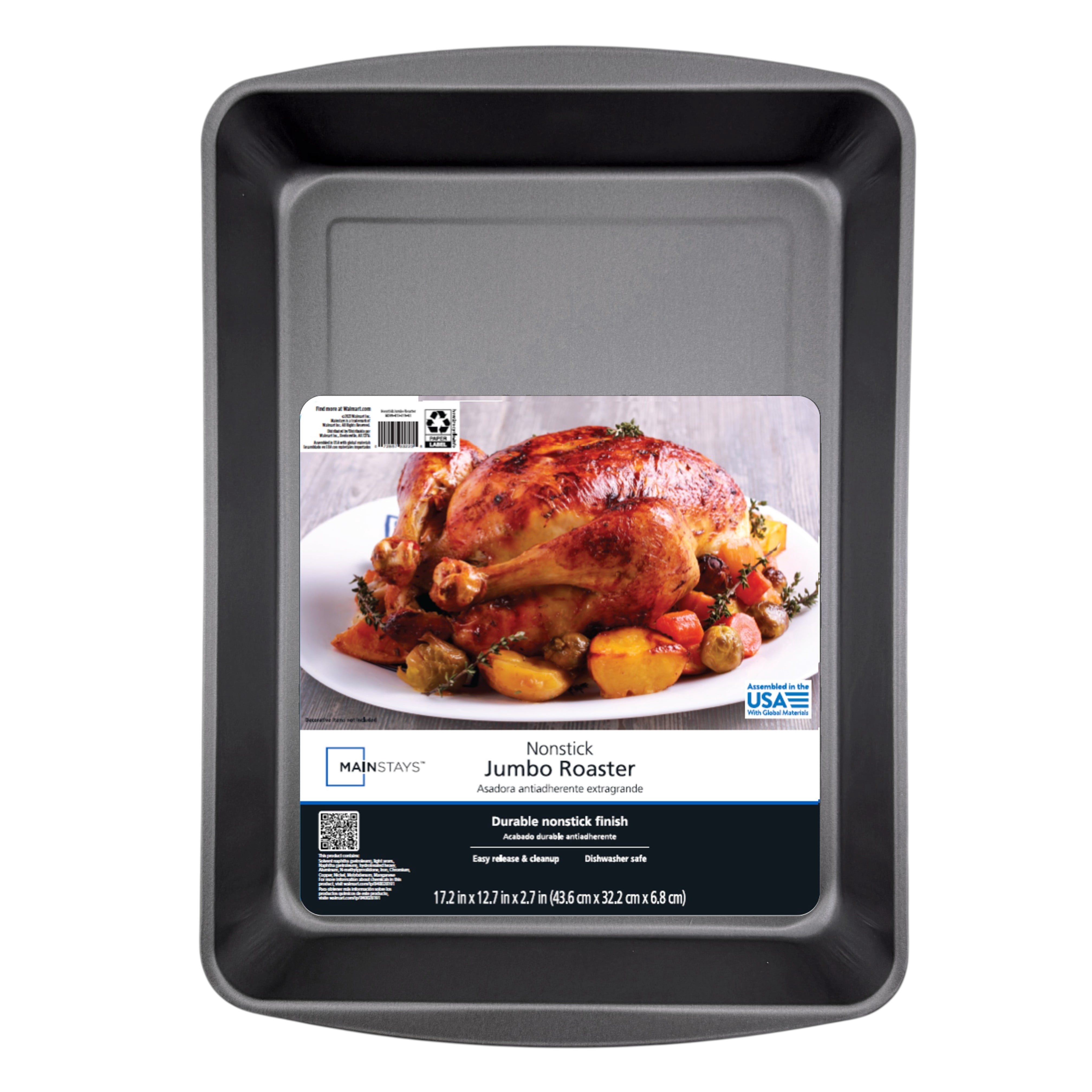 (3 pack) Mainstays Nonstick Jumbo Roaster, 17.2" x 12.7" x 2.7", Gray