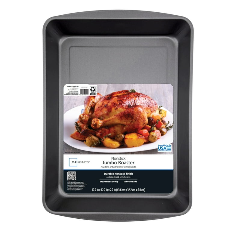 Mainstays Nonstick 17 x 13 Jumbo Roaster Roasting Pan, Gray