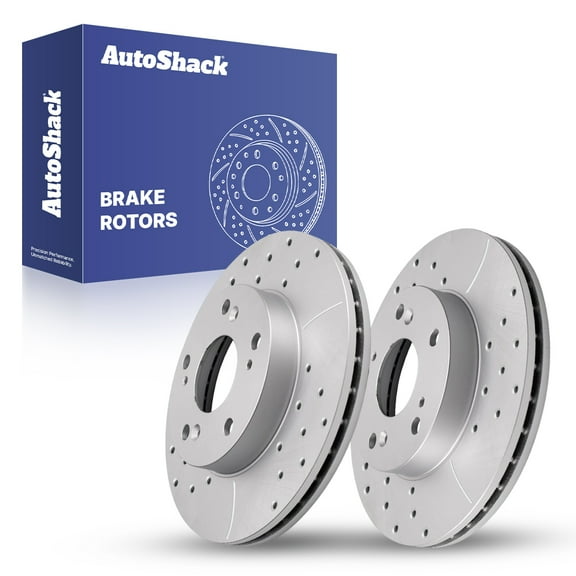 AutoShack Front Vented Drilled & Slotted Coated Brake Rotors Silver Matte Finish 2-PC Set Replacement for 2004-2011 Honda Civic 2011-2015 Honda CR-Z 2002-2006 Acura RSX TurboGuard 10.31" (261.9 mm)