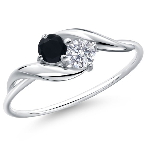 Gem Stone King 10K White Gold Round Black Onyx and White Lab Grown Diamond Ring for Women (0.30 Cttw, Round 3.5MM, Gemstone December Birthstone, Size 5)