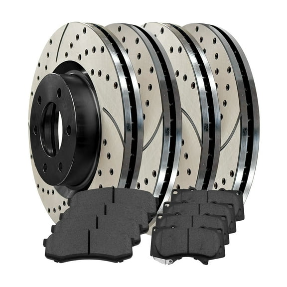 AutoShack Front & Rear Drilled & Slotted Brake Rotors Ceramic Brake Pads | Replacement for 2010-2014 Toyota FJ Cruiser 4.0L V6 4WD RWD | E-Coated | 12-PC Brake Kit | ShadowGuard