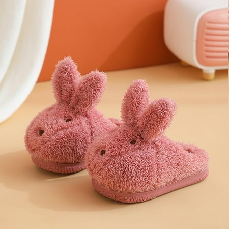 

TMOYZQ Winter Warm Home Kids Cotton Slippers Cute Bunny Pattern Indoor Cartoon Baby Soft Sole Flat Bottom Children Slip On Shoes