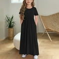 thumbnail image 2 of Kovlvoll Children's Girl Dress Solid Color Short Sleeve Round-Neck Loose Casual Long Dresses with Pockets, 2 of 5