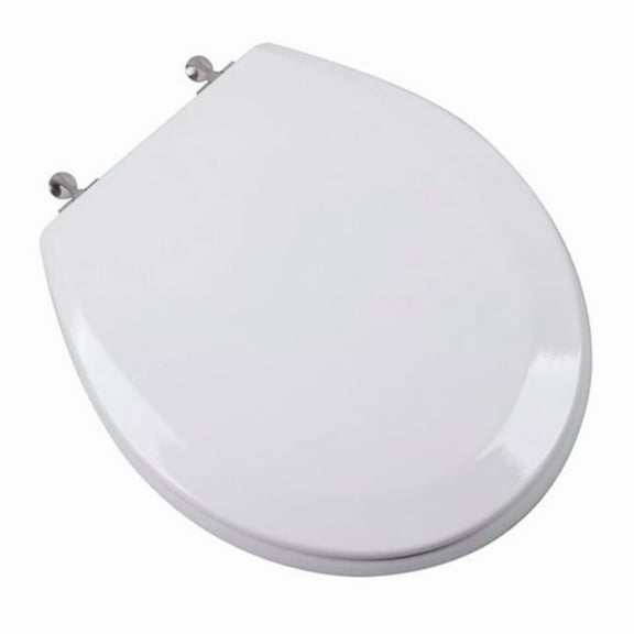 Premium Molded Round Front Wood Toilet Seat with Brushed Nickel Metal Hinges, White