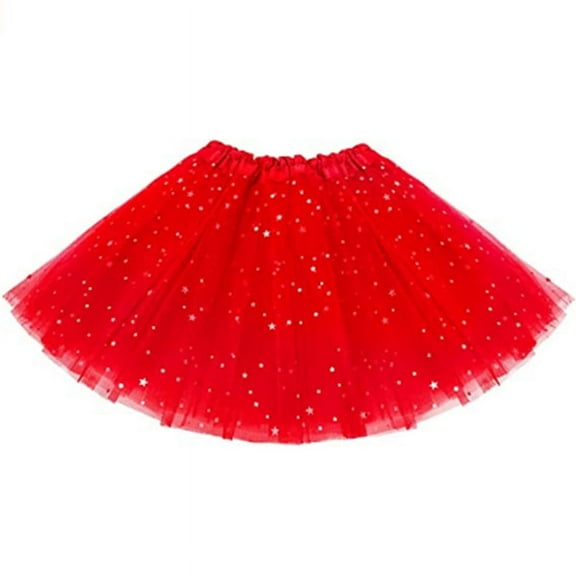 Girls Tutu Skirts Star Sparkle Sequin Princess Dresses 3 Layers Dance Toddler Baby Tulle Tutu ,Red