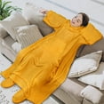 thumbnail image 3 of PAVILIA Fleece Blanket with Sleeves, Foot Pockets for Women Men Adults, Plush Wearable Blanket Throw Wrap, Warm Snuggle Blanket Robe, Cozy Gift Ideas Wife Mom, Mustard Yellow, 3 of 7