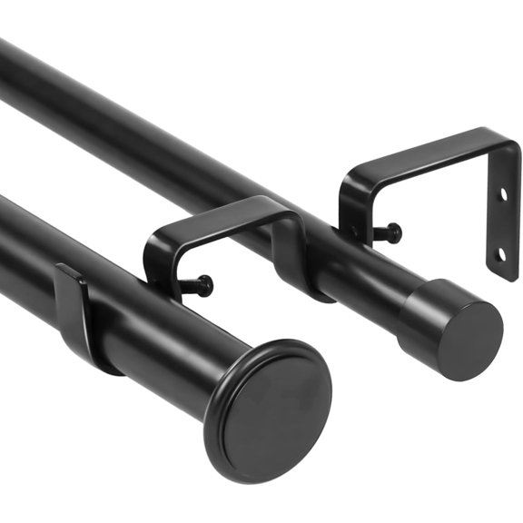 Urbanest Adjustable Double Curtain Rod Set Bouton Manhattan Finials – 1″ Front & 3/4″ Back Rod With Black Rod, 28–48 Inches