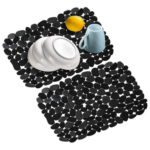 2 Pack Pebble Sink Mat for Stainless Steel/Ceramic Sinks,PVC Sink Protectors Mats for Bottom of Kitchen Sink, Dish Drying Mat for Dishes and Glassware, 15.7 x 11.8 inch, Black