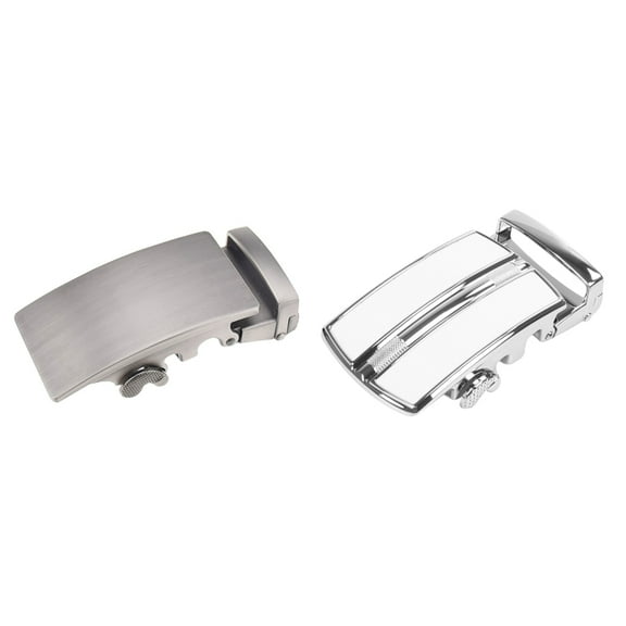 2 Pcs Men'S Solid Buckle Automatic Ratchet Leather Belt Buckle, in the Middle with an Edge-Silver & Silver
