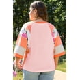 thumbnail image 2 of Women's Plus Size Orange Floral Print Patchwork Raglan Half Sleeve Top - [ZhiHiMeRi] | (US 26W-28W)4X, 2 of 12