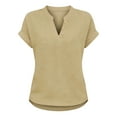 thumbnail image 6 of Ohufal Women Short Sleeve Shirts Summer Cotton Linen Blouses Casual V-Neck Button Lightweight Tshirt, 6 of 8