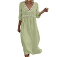 thumbnail image 2 of Ayolanni 3/4 Sleeve Fall Dresses V-Neck Solid A-Line Maxi Dress Casual Weekend Flowy Cotton Long Dress Green L, 2 of 7