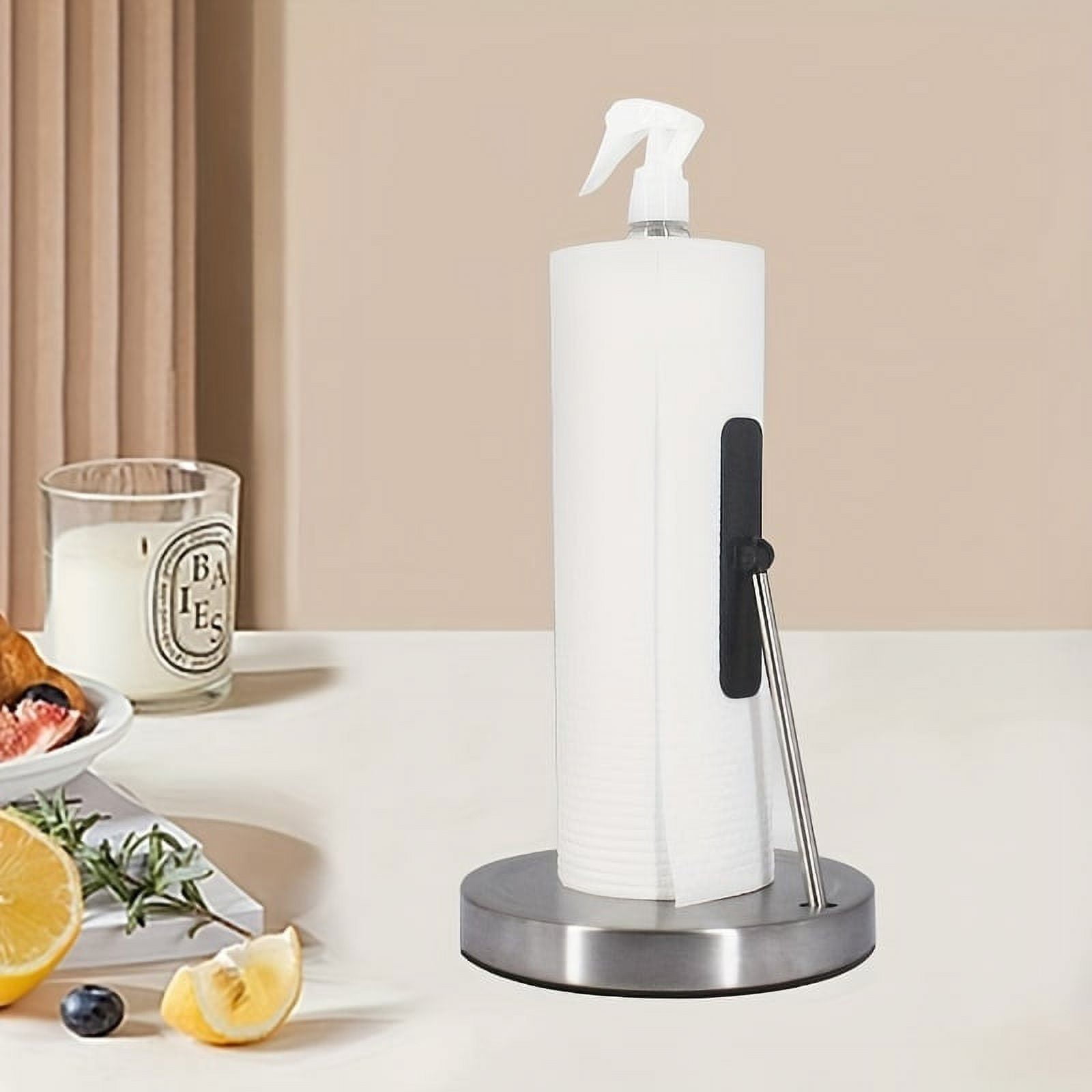 Gnmfd Paper Towel Holder with Spray Bottle Center, Stainless Steel Weighted Base for Kitchen Bathroom Cleaning, Tear Off One Hand Paper Towel Dispenser for Countertop Space Saving