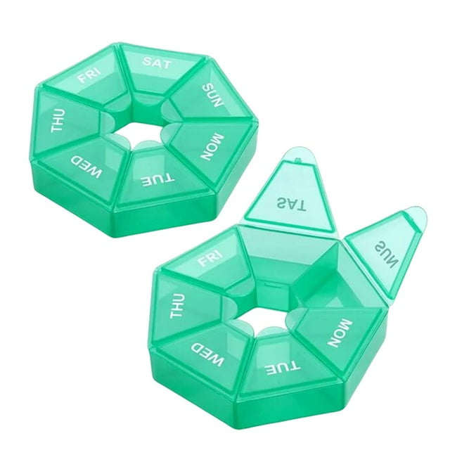 SUTENGDA 4/2 Pieces Of Small Weekly Organizer Round Dispenser for Travel Mini Organizer Compact Holder Sorters 7 Days Portable Vitamin Container Portable Holder Box Weekly Organizer