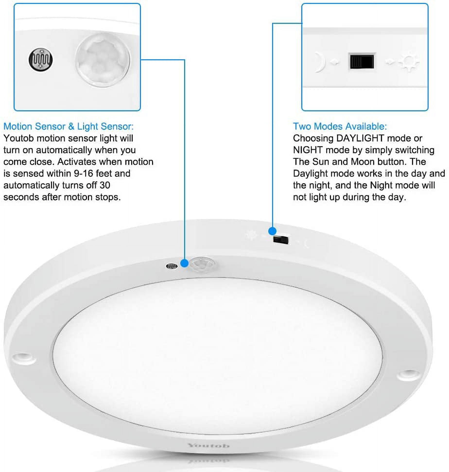 Youtob Motion Sensor LED Ceiling Light 15W 1100LM Flush Mount Round Lighting Fixture for Stairs, Porches, Closets, Basements, Hallways, Pantries, Laundry Rooms(3000K Warm White)