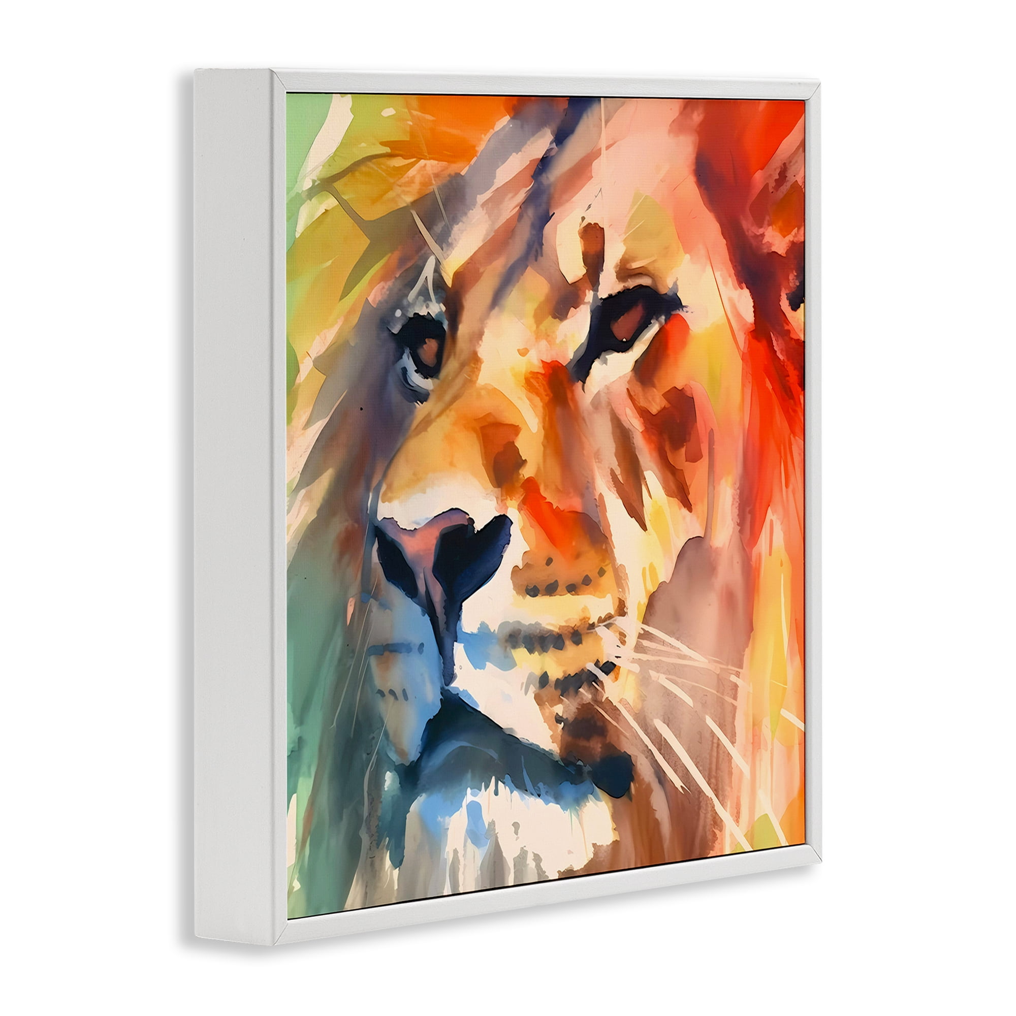 Stupell Industries Strong Lion Gaze Animals & Insects Painting White Framed Art Print Wall Art, 17 x 17