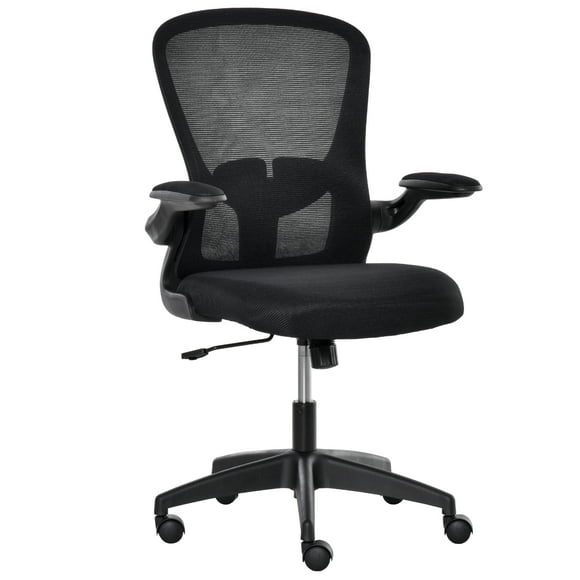 Vinsetto Chaise de Bureau Pivotante en Maille avec Support Lombaire, Hauteur Réglable, Bras Rabattable, Noir