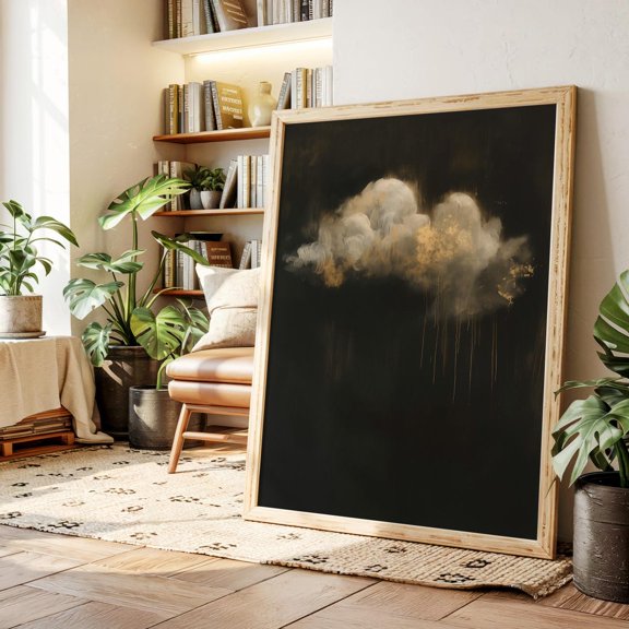 Minimalist Gold Cloud Moody Abstract Sky Painting In Black And Gold For Modern Wall Decor Wall Art Modern Wall Decor