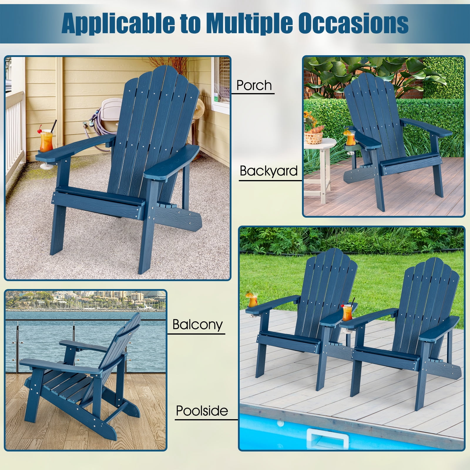 Infans Adirondack Chair HIPS Adirondack Chair w/Cup Holder & Cushion Navy