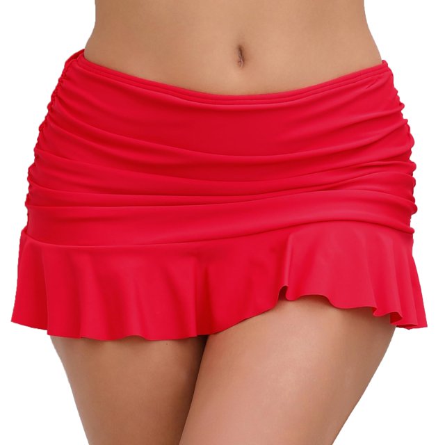Falda de baño Halcurt para mujer con volantes fruncidos, color rojo y bikini XL