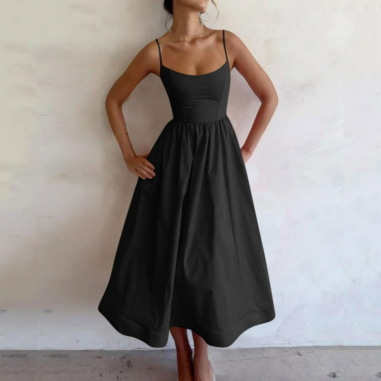 sachin and babi light blue dress Vetsdori Womens Sleeveless Maxi Dresses Black Summer Slip Dress Tank Party  Evening Gown Pleated,Solid Color Holiday Dress for Junior Square Neckline