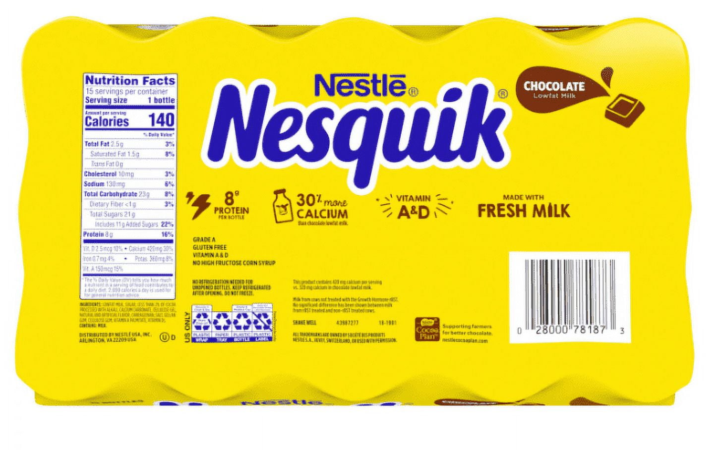 Nestle Nesquik Chocolate Lowfat Milk (8 oz. bottles, 15 pk.) – My Kosher  Cart