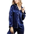 thumbnail image 1 of EYIIYE Women 2 Pcs Long Pajama Set Loose Button-Down Top + Elastic Waist Pants, 1 of 6