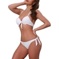 thumbnail image 4 of Conjuntos de bikini de halter con nudo y trenzado para mujer, 2 piezas, tirantes dobles, parte inferior triangular con lazo, trajes de baño pequeños, blancos, 4 of 5