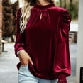 thumbnail image 5 of Spring Tops for Women Homenesgenics Clothes under $5.00 Ladies Fashion Solid Color Long Sleeve Round Neck Frenulum Shirt Woman Velvet/Red M, 5 of 9