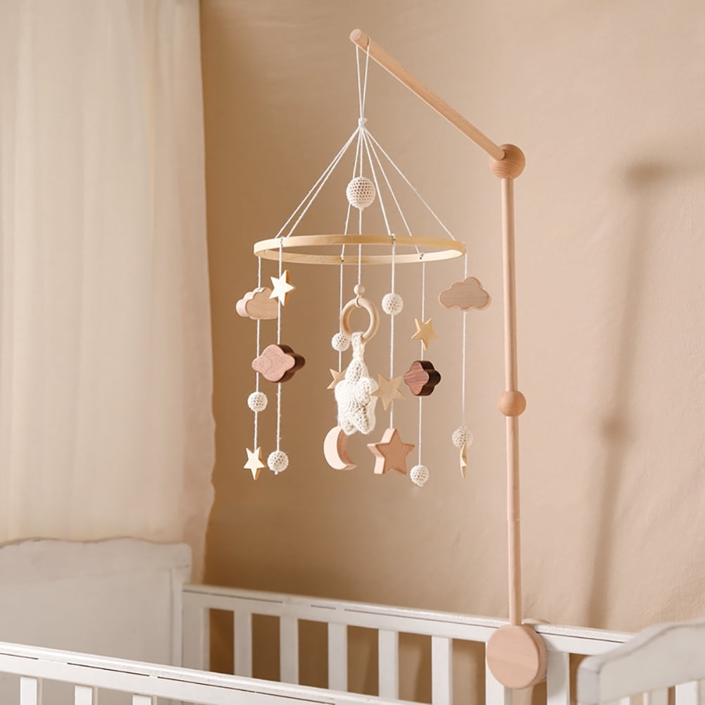 Wooden Star Crib Rattle & Baby Bed Bell, Hanging Wind Chime Music Mobile for Newborn Sleep & Nursery Decoration