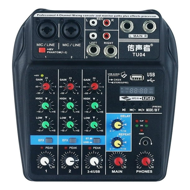 Table de mixage audio 4 canaux Carte de console de mixage 48V Petite table  de mixage noire 