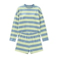 thumbnail image 6 of BRELIL Women's Two Piece Outfits Striped Lounge Set Long Sleeve Round Neck Pullover Top with Shorts Casual Loose Knit Tracksuit for Summer Vacation Travel, Light Blue M, 6 of 6