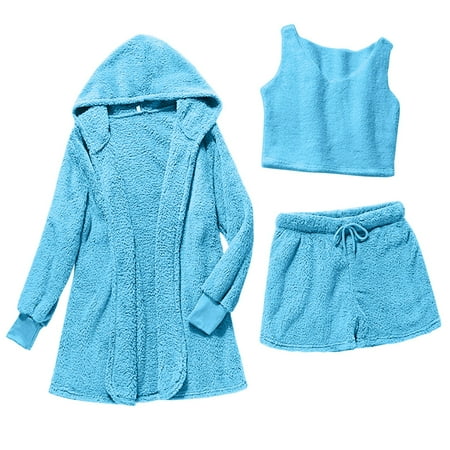 

Gubotare Comfy Pajamas For Women Set Women’s Pajama Set Super-Soft Short & Long Sleeve Top With Pants Light Blue S