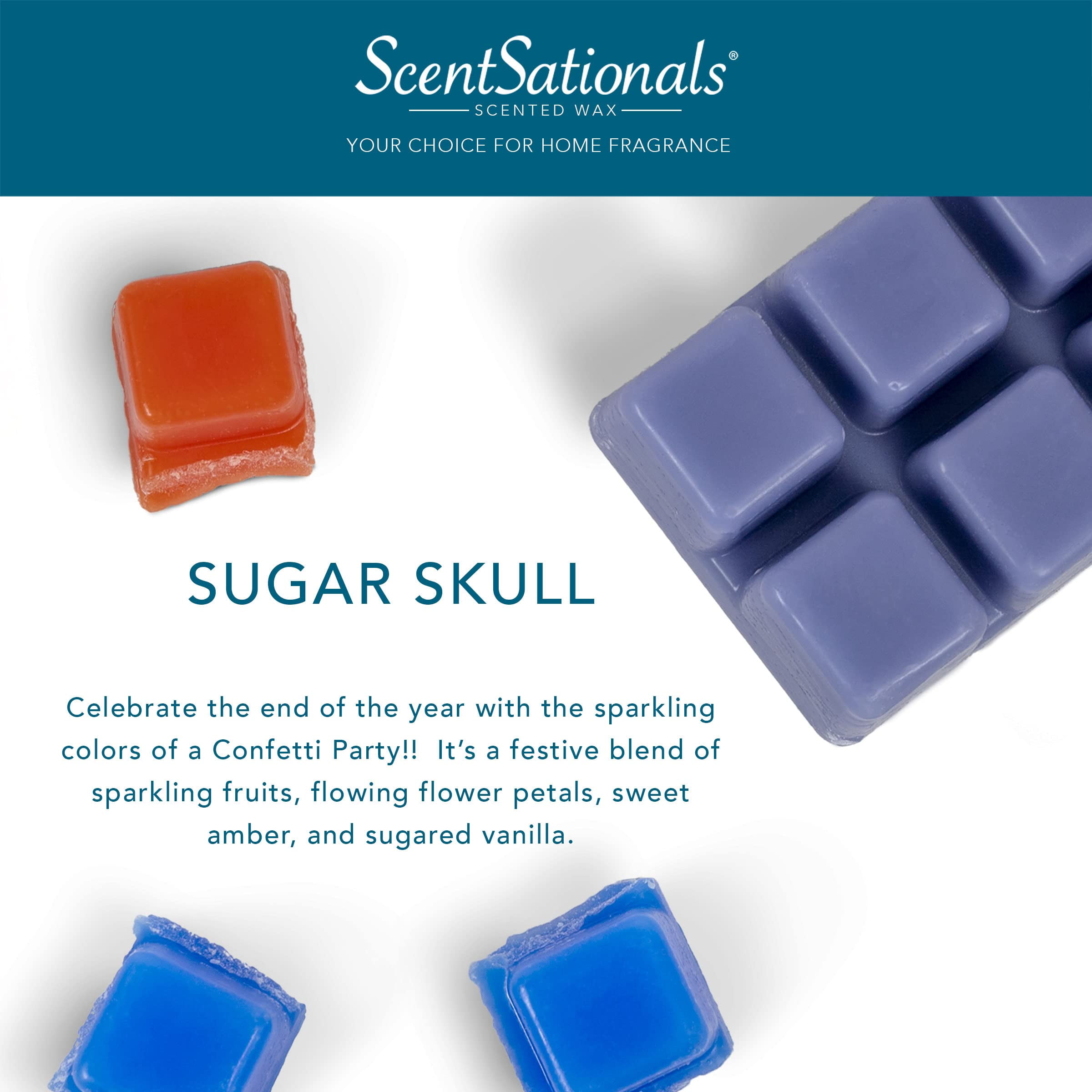 Scentsationals Wax Melts, Wax Cubes Strong Scent - Day of The Dead Collection Calavera de Azucar - Sugar Skull - Long Lasting Scented Wax Melts for Warmer, 10oz (24-Cubes)