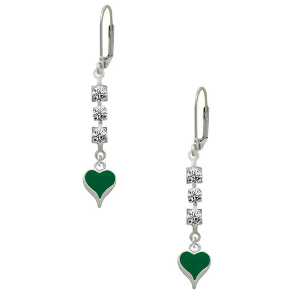 Silvertone Small Long Green Heart Crystal Madison Leverback Earrings