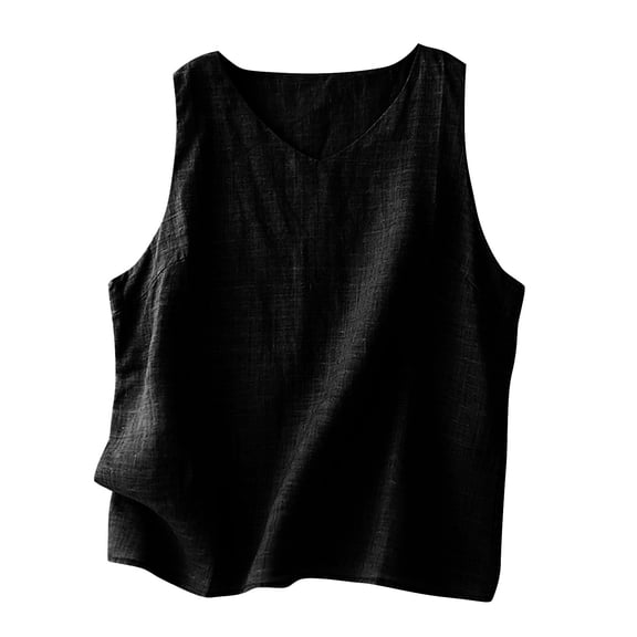 Bovemsi Women's Cotton Linen Camisole - Lightweight Comfortable V Neck Sleeveless Vest, Outer Wear, Black Base Layer Camisole