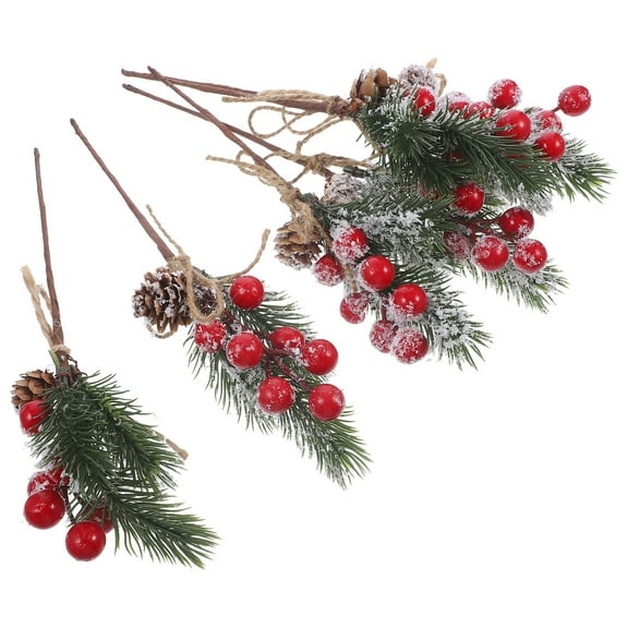 PAMINGONO 6Pcs Pine Cone Berry Picks Red Christmas Berry Pine Pick For Flower Basket And Bouquet