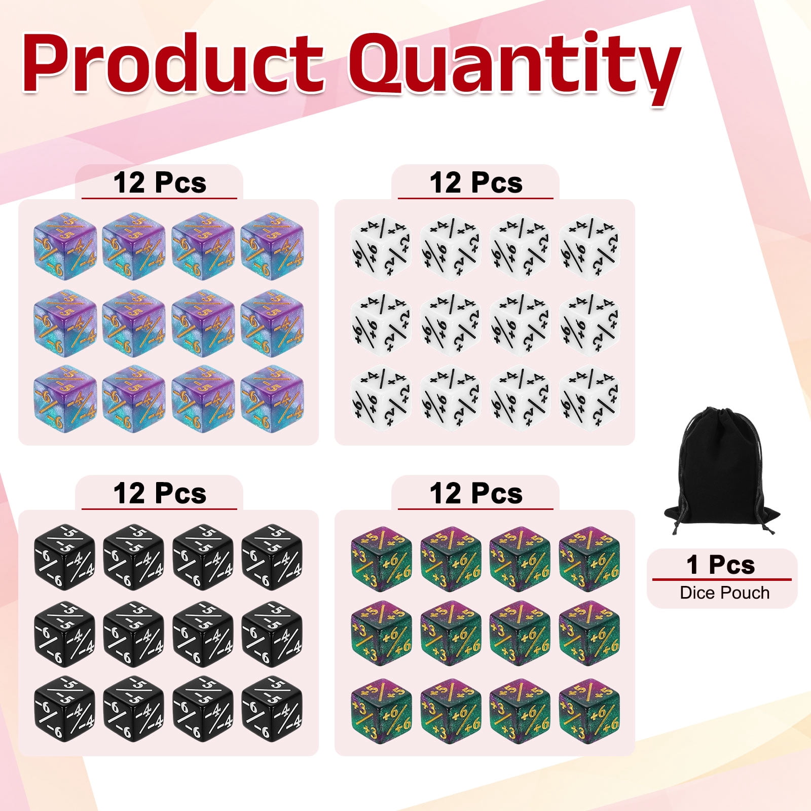 48Pack Magic Dice Counters, Acrylic D6 Life Counter Tokens Dice Set 4 Colors