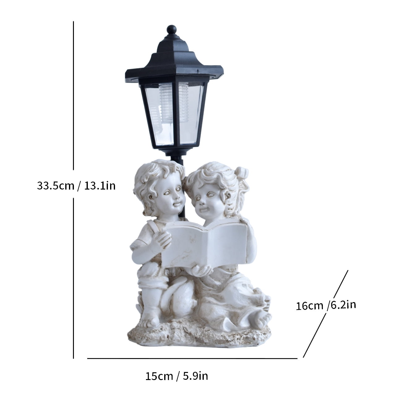 Garden Boy&Girl Statue Decoration,Outdoor Statues with Solar Powered Lantern for Patio Yard Backyard Gifts for Mother's Day Birthday Housewarming,Solar Garden Boy and Girl Reading Sculptures