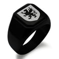 thumbnail image 1 of Stainless Steel Griffin Valor Coat of Arms Shield Engraved Square Flat Top Biker Style Polished Signet Ring, 1 of 1