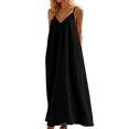 thumbnail image 6 of JIAYUE Women's Dress V Neck Stylish Spaghetti Strap Solid Color Linen Long Dresses Loose Fit Flowy Casual Sundress Sleeveless Vacation For Beach Holiday Daily Wear, 6 of 9