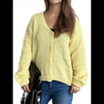 thumbnail image 1 of Suéter Tipo Cárdigan con Botones para Mujer, de Otoño, Holgado e Informal, de Punto Amarillo S, 1 of 9