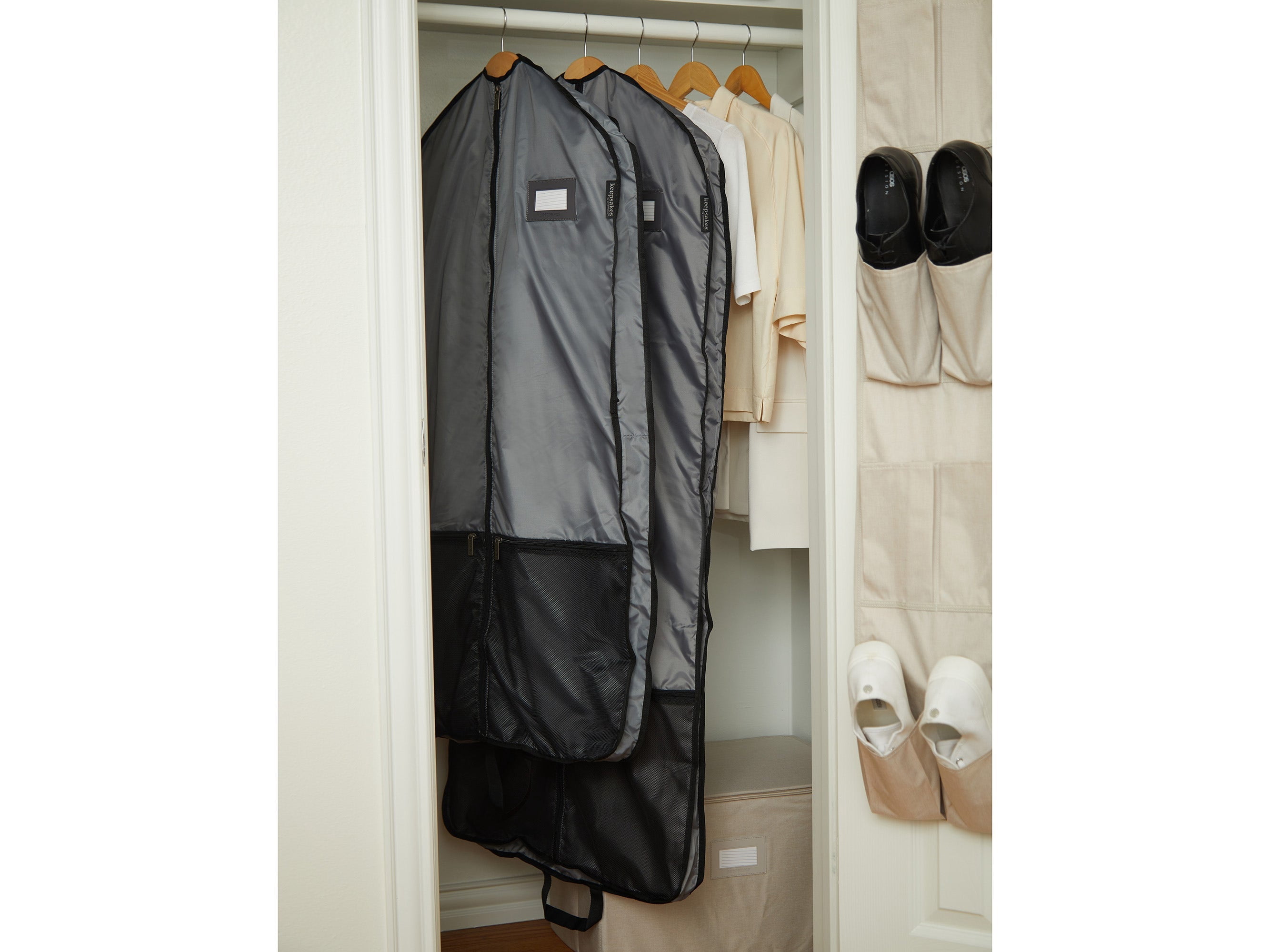 Covermates Keepsakes Deluxe Garment Bag Set - Premium Polyester - Full Length Zipper - ID Window - Carrying Handles - Stowaway Pouch - Closet Storage, Grey