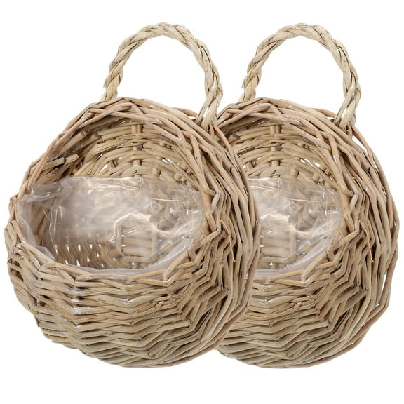 MLINS 2-Pack Wooden Woven Hanging Baskets for Kitchen Storage, 9.1 x 7.1 x 3.5 Inches, and Stylish Organizer
