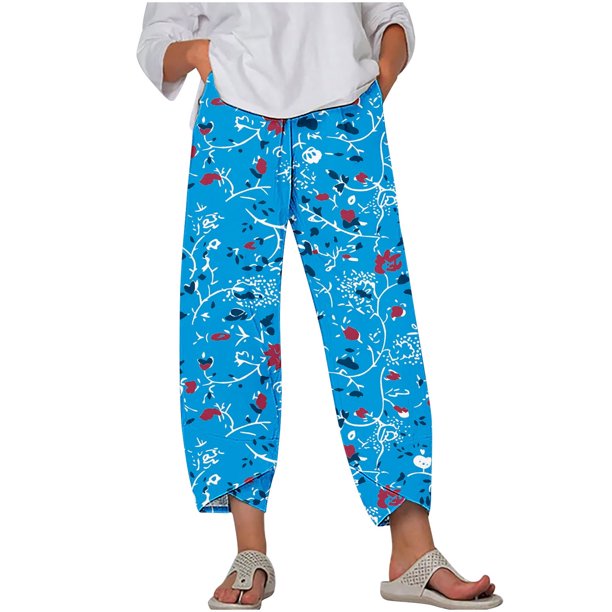 Pantalones de Mujer Traje Verano Cómodo de Moda Impreso Pantalones Recortados, Pantalones Elásticos Casuales
