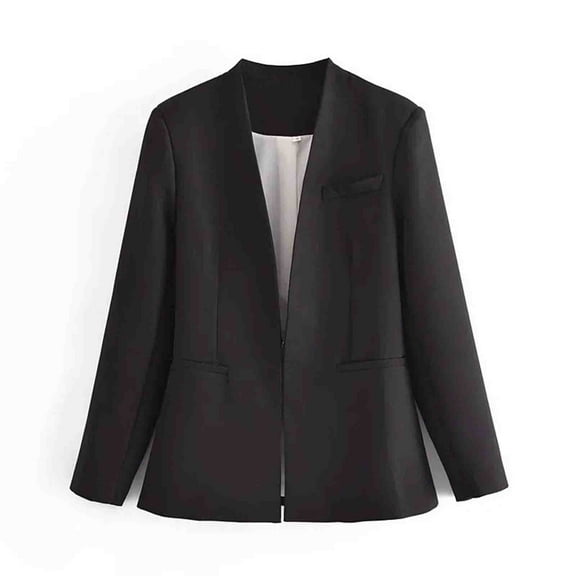 Jacenvly 2024 Blazers for Women Lapels Long Sleeve Cropped Business Attire Pocket Solid Cardigan Coat Soft Comfort Casual Refined Slimming Blouse