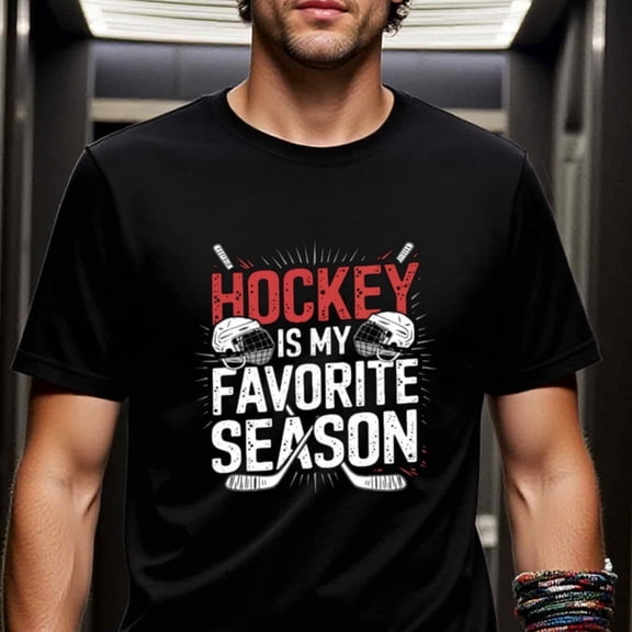 Greenink GREE NINK Men'S Hockey Graphic Thirt - 100% 180gsm Heavyweight Casual Tee with Bold Hockey is My Favorite Season Print, Short Sleeve Round Neck Shirt for Sport