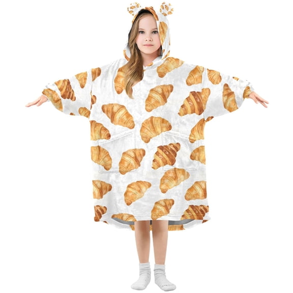 Wearable Blanket Christmas Hoodie for Croissant Bread Flannel Hooded Blanket with Pockets and Sleeves Suitable