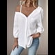thumbnail image 5 of Blusa Asimétrica con Hombros Descubiertos y Larga Abotonada para Mujer, Color , Talla XL, 5 of 6